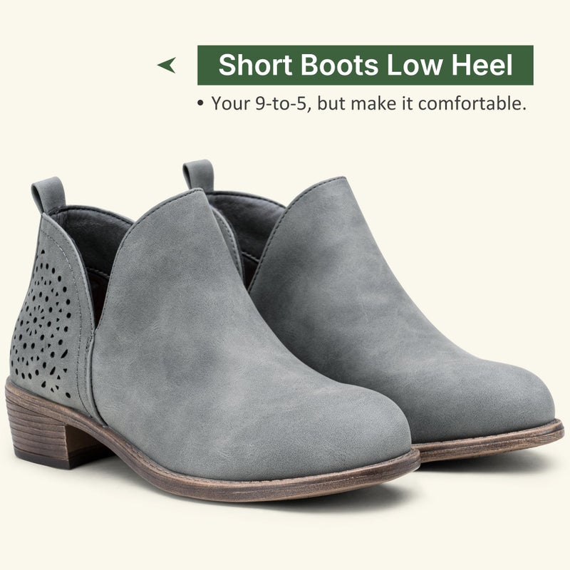 Vepose Women's Ankle Boots, Low Heel Chunky Cutout Booties, 912 - Grey, Gray, Size 9 US - Perforated Western Shoes (CJY912 Grey 09) - Image 5
